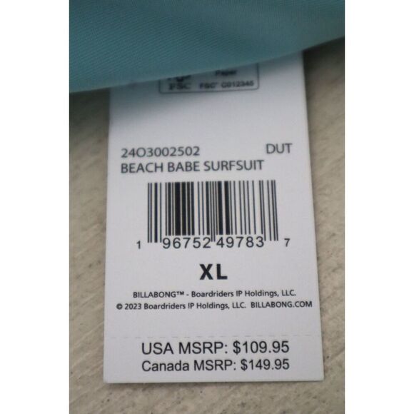 Billabong 2403002502 WMN Sz XL Dusty Teal Beach Babe L/S Rashguard Surfsuit - Picture 4 of 9